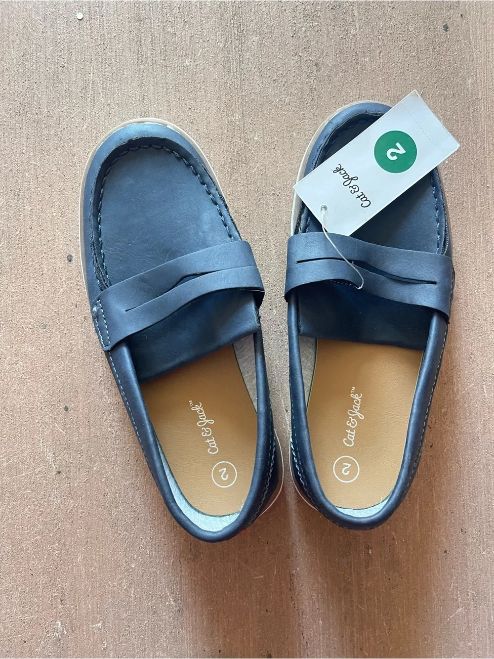 NWT Cat & Jack Boys Navy Blue Slip-On Loafer Shoes - Size 2 Youth